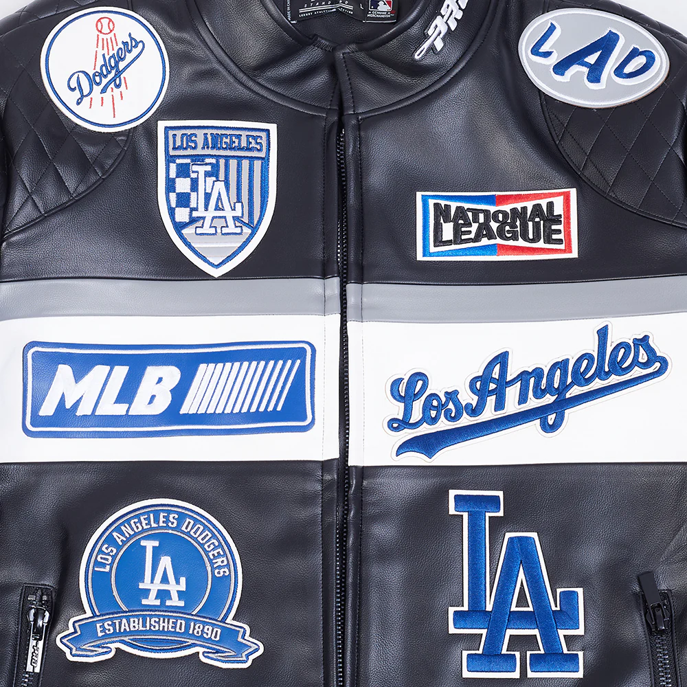 MLB LOS ANGELES DODGERS MEN'S MOTO JACKET (BLACK/WHITE) - Image 8