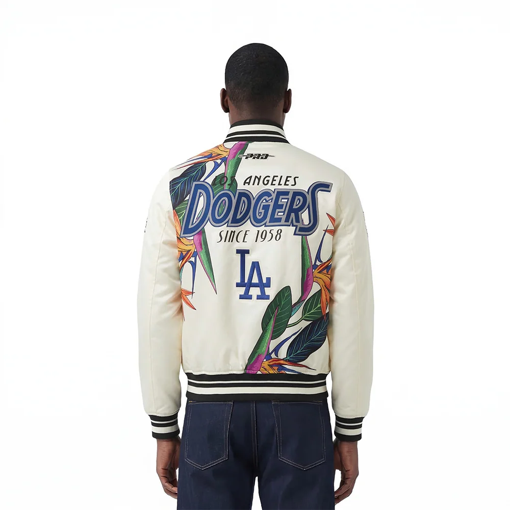 MLB LOS ANGELES DODGERS PARADISE MEN'S SATIN JACKET (EGGSHELL/ BLACK) - Image 2