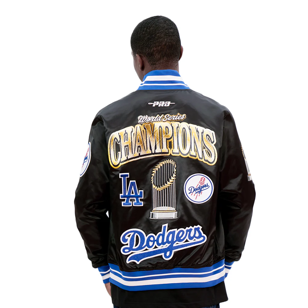 MLB LOS ANGELES DODGERS MLB WORLD SERIES 2025 PRO SATIN YD RIB JACKET (BLACK/DODGER BLUE)