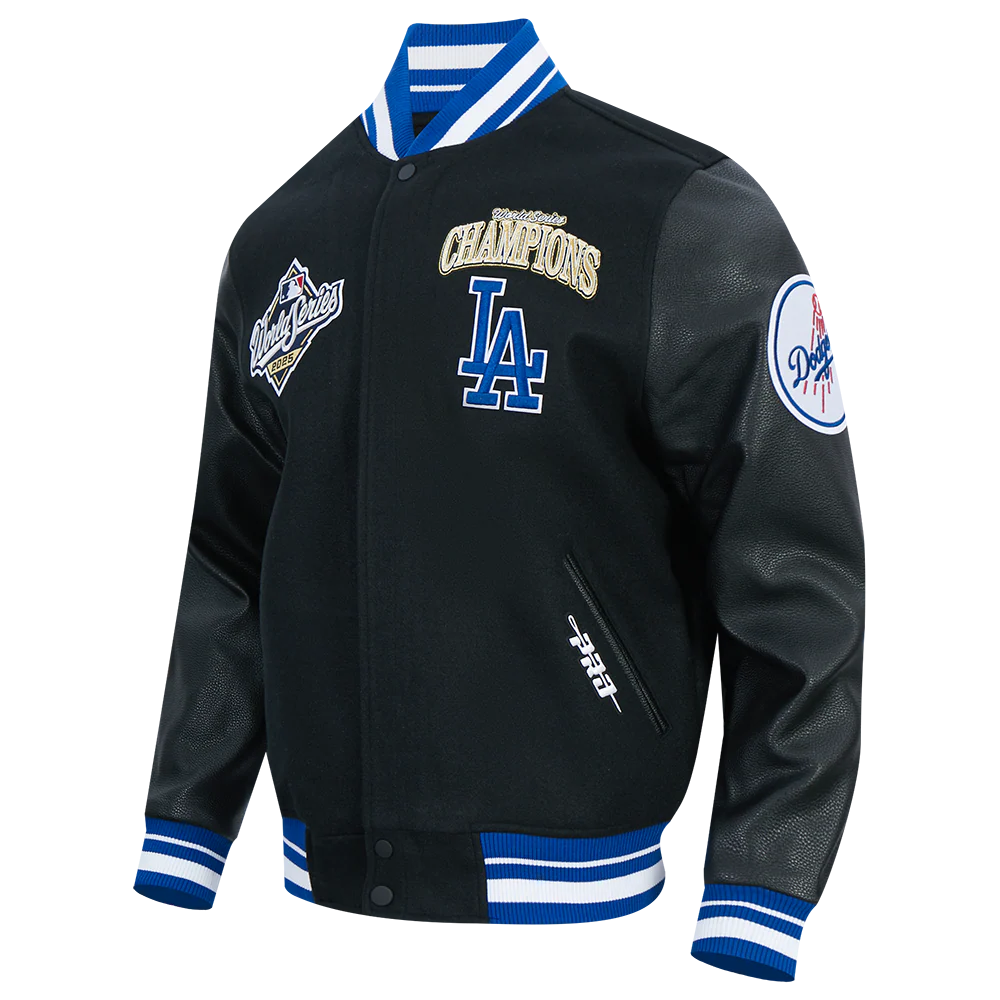 MLB LOS ANGELES DODGERS MLB WORLD SERIES 2025 MEN´S RIB WOOL VARSITY JACKET (BLACK/DODGER BLUE) - Image 4