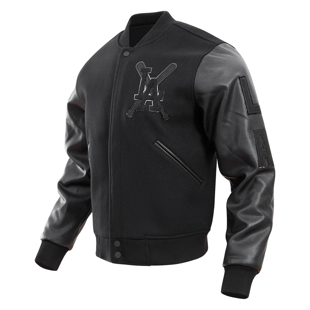 MLB LOS ANGELES DODGERS PRO TRIPLE BLACK MEN'S VARSITY JACKET (TRIPLE BLACK MEN'S) - Image 2