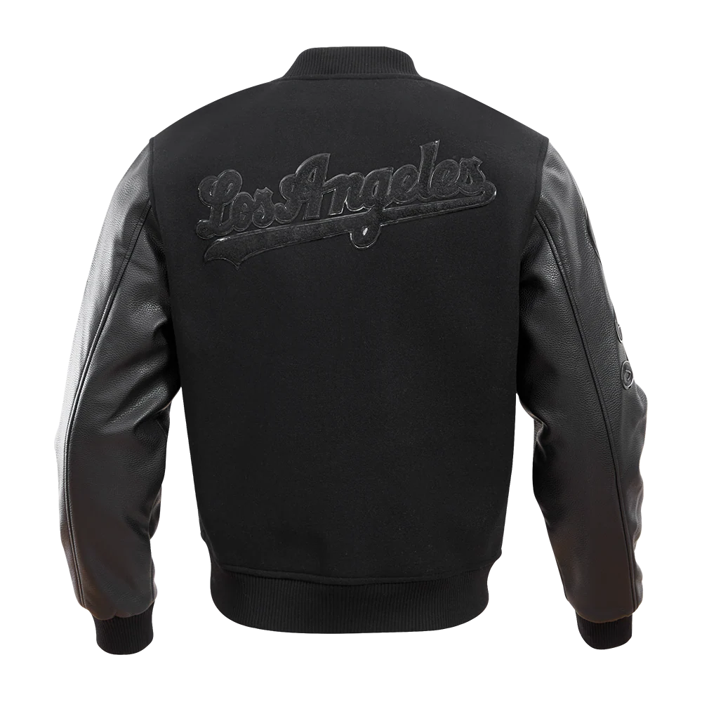 MLB LOS ANGELES DODGERS PRO TRIPLE BLACK MEN'S VARSITY JACKET (TRIPLE BLACK MEN'S) - Image 3