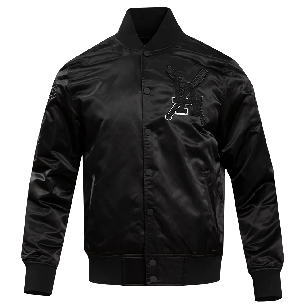 MLB LOS ANGELES DODGERS PRO TRIPLE BLACK MEN'S SATIN JACKET (TRIPLE BLACK)