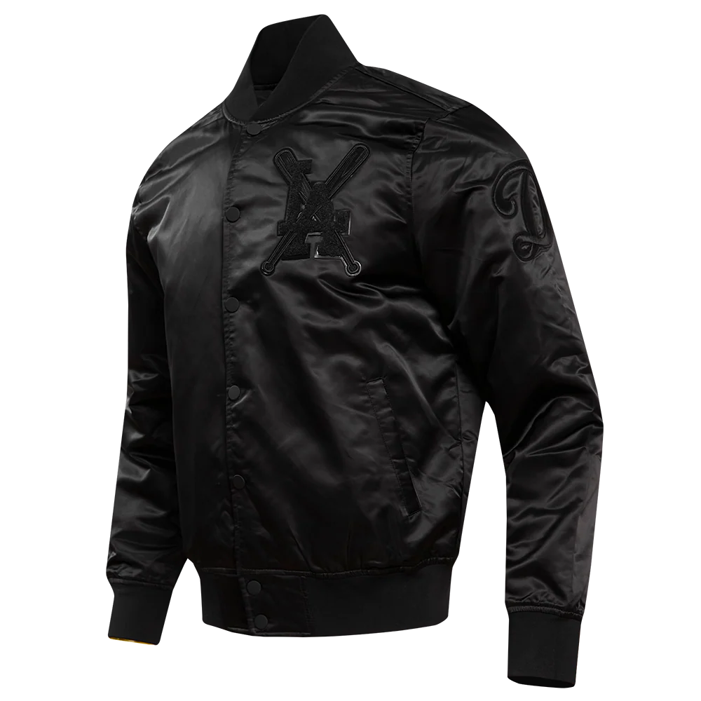 MLB LOS ANGELES DODGERS PRO TRIPLE BLACK MEN'S SATIN JACKET (TRIPLE BLACK) - Image 2