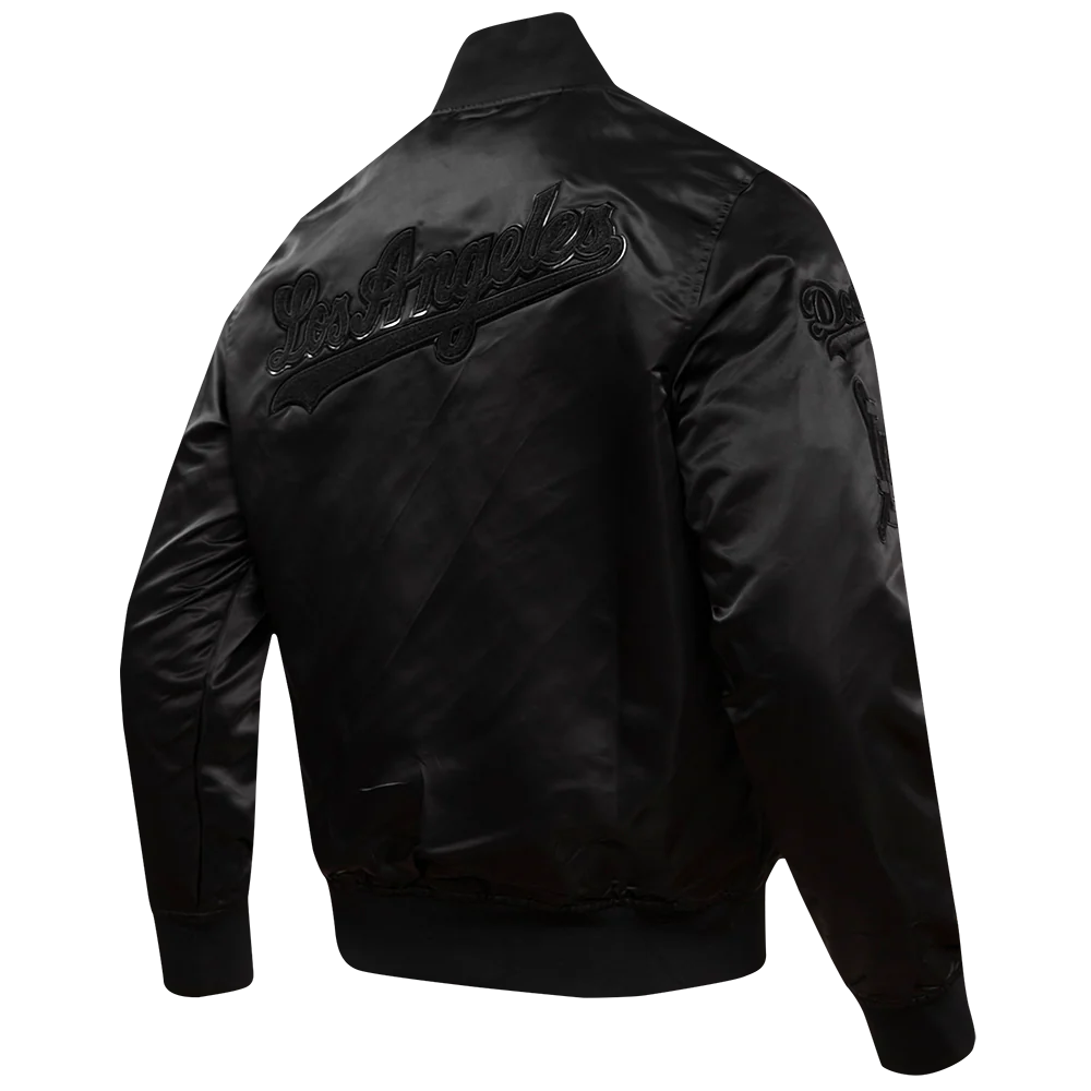 MLB LOS ANGELES DODGERS PRO TRIPLE BLACK MEN'S SATIN JACKET (TRIPLE BLACK) - Image 3