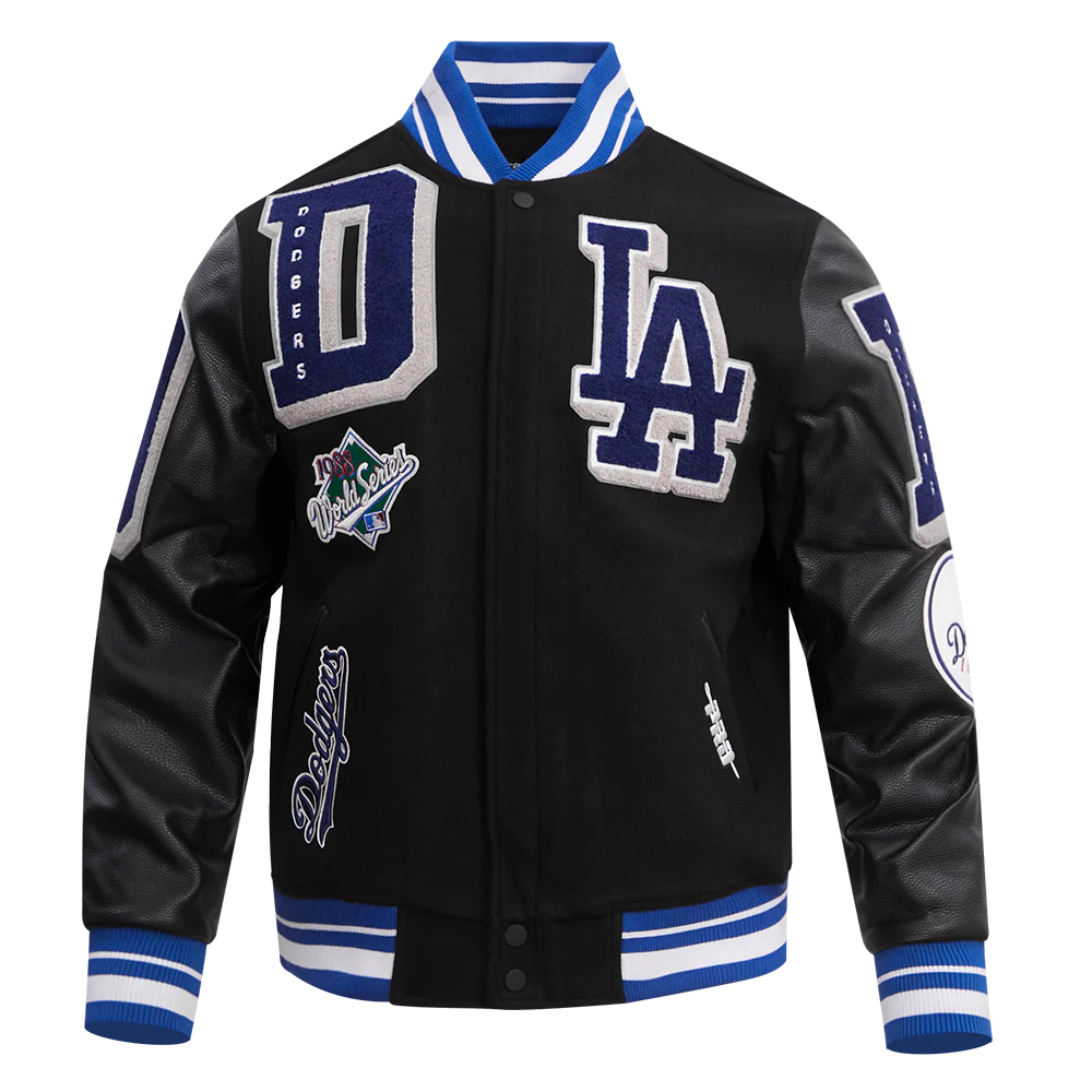 MLB LOS ANGELES DODGERS MASHUP MEN'S RIB WOOL VARSITY JACKET (BLACK/DODGER BLUE)