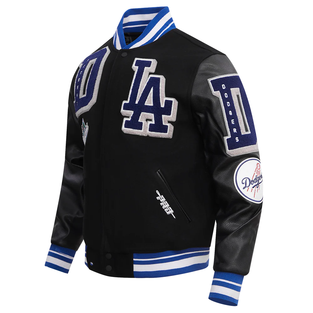 MLB LOS ANGELES DODGERS MASHUP MEN'S RIB WOOL VARSITY JACKET (BLACK/DODGER BLUE) - Image 2