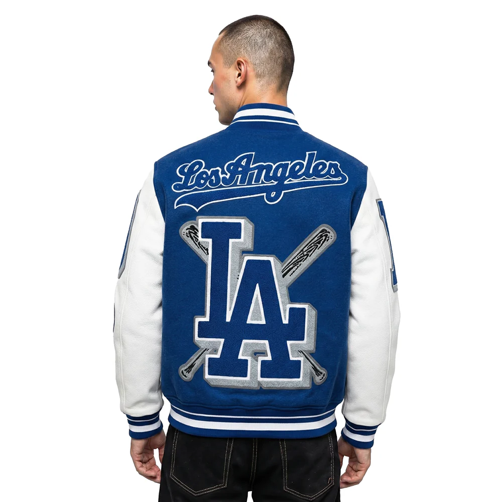 MLB LOS ANGELES DODGERS MASHUP MEN'S RIB WOOL VARSITY JACKET (DODGER BLUE/WHITE) - Image 2
