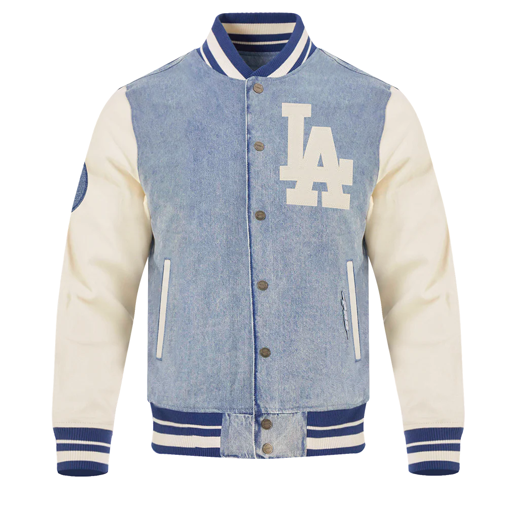 MLB LOS ANGELES DODGERS VARSITY BLUES MEN'S DENIM VARSTIY JACKET (DENIM/LINEN)