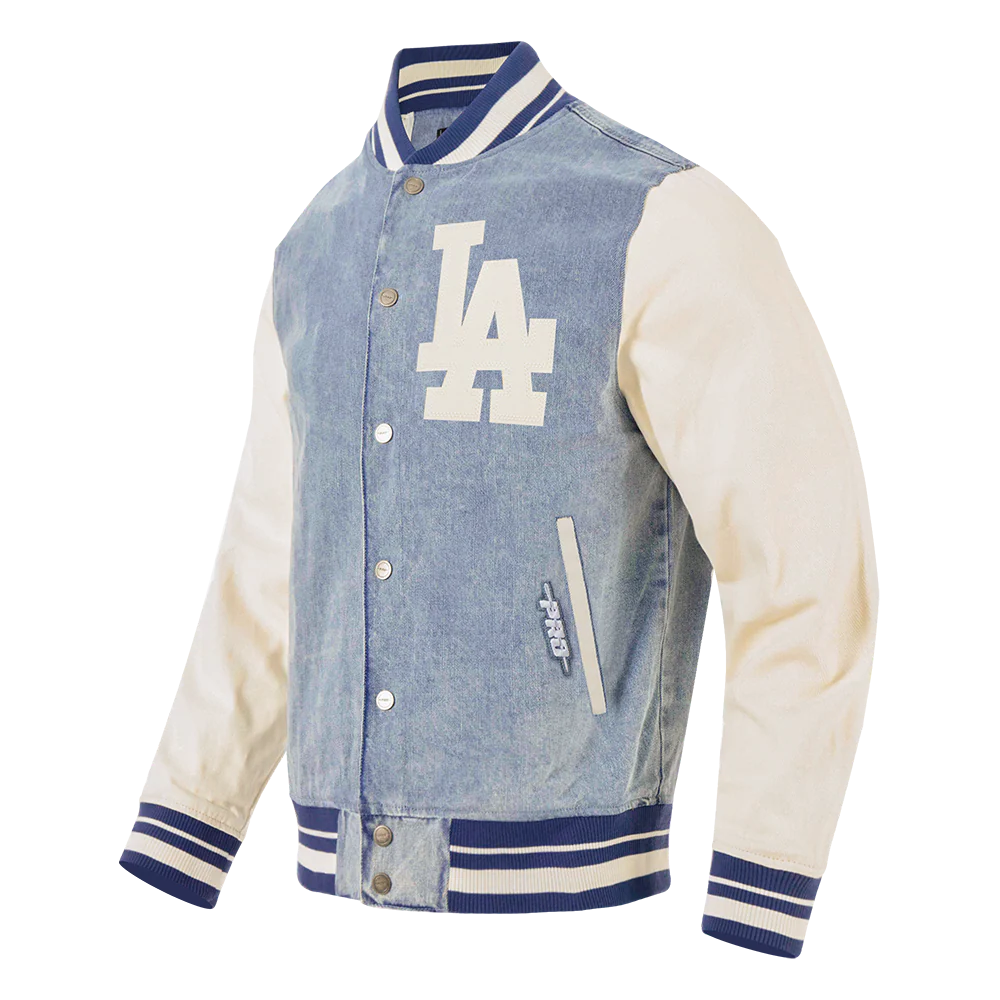 MLB LOS ANGELES DODGERS VARSITY BLUES MEN'S DENIM VARSTIY JACKET (DENIM/LINEN) - Image 2