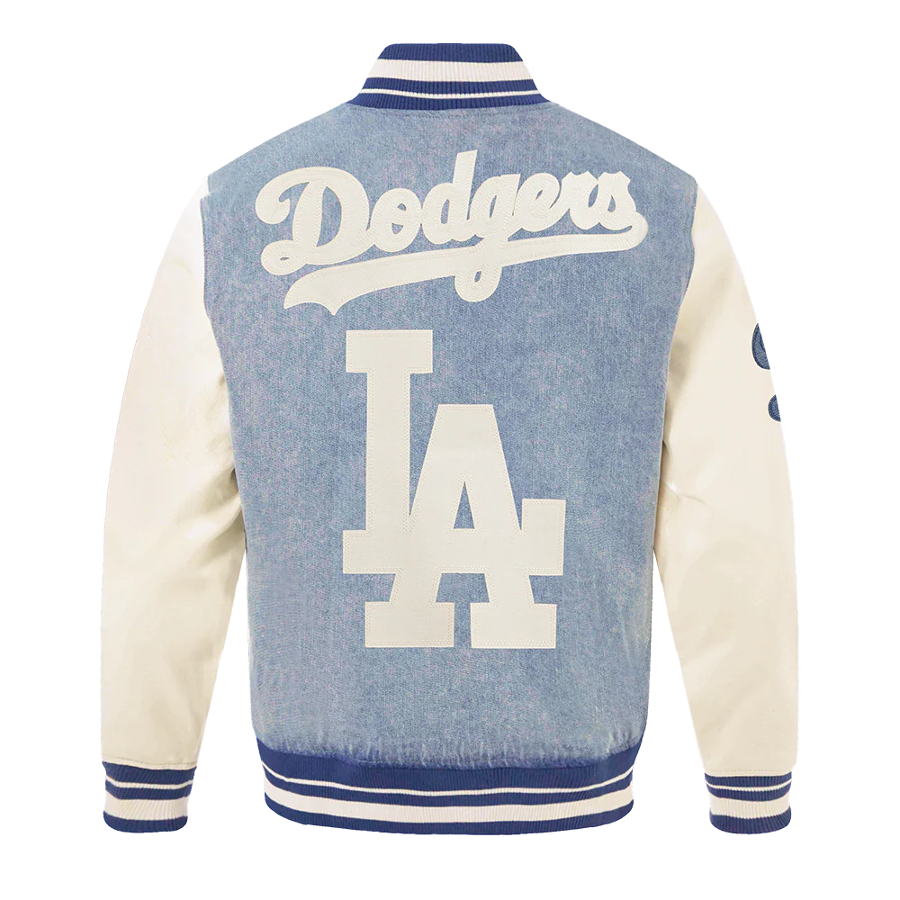 MLB LOS ANGELES DODGERS VARSITY BLUES MEN'S DENIM VARSTIY JACKET (DENIM/LINEN) - Image 3