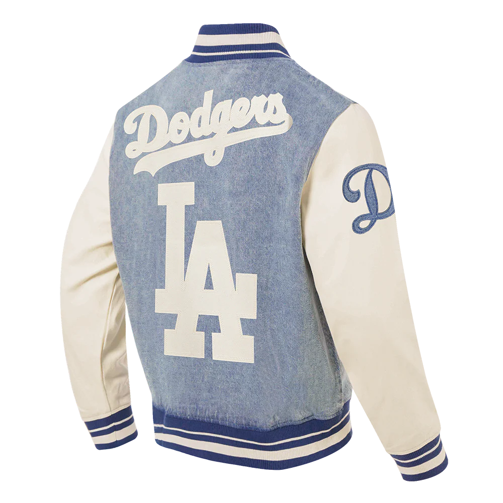 MLB LOS ANGELES DODGERS VARSITY BLUES MEN'S DENIM VARSTIY JACKET (DENIM/LINEN) - Image 4