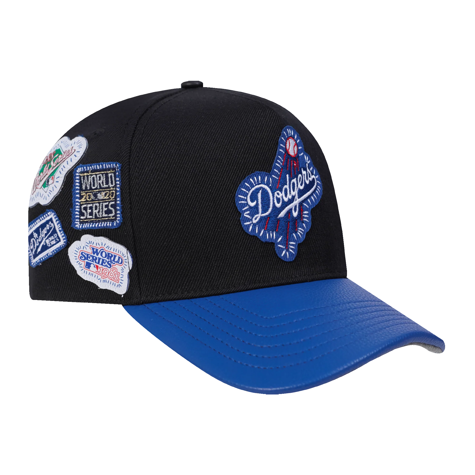 MLB LOS ANGELES DODGERS DIY PICK STITCH LEATHER PINCH FRONT STRAPBACK (BLACK) - Image 2