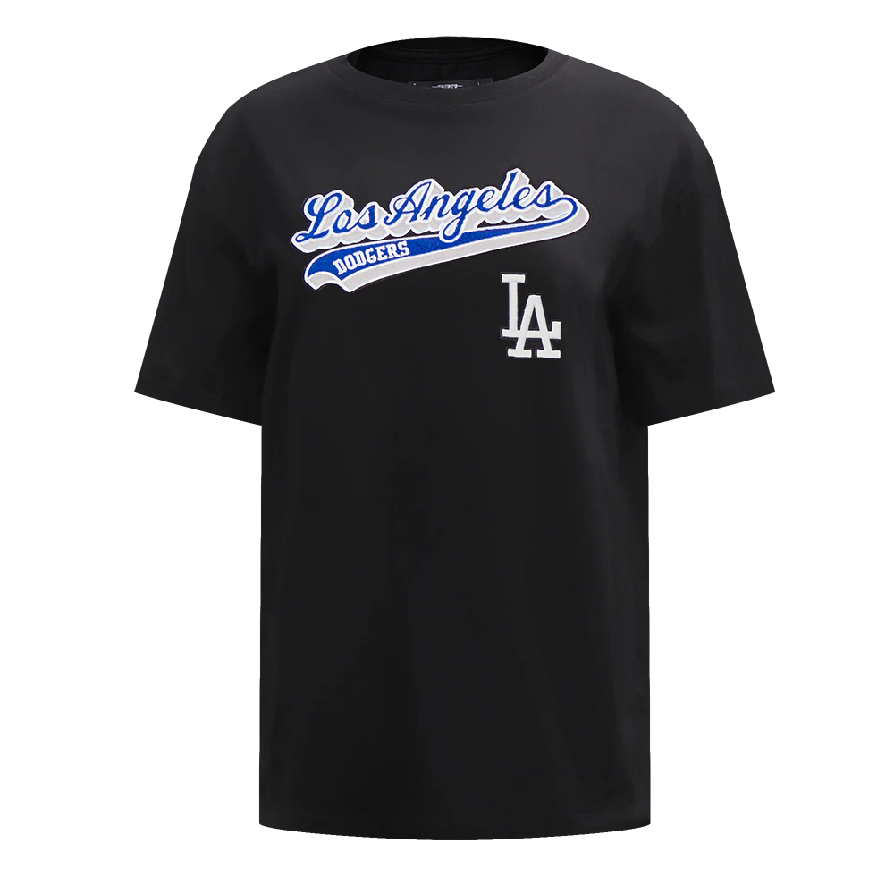 MLB LOS ANGELES DODGERS SCRIPT TAIL WOMEN'S COTTON BOYFRIEND TOP (BLACK)