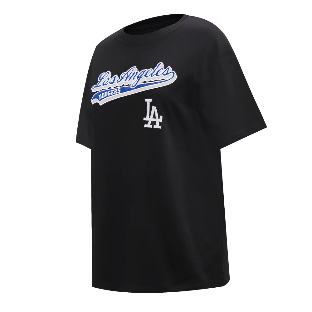 MLB LOS ANGELES DODGERS SCRIPT TAIL WOMEN'S COTTON BOYFRIEND TOP (BLACK) - Image 2