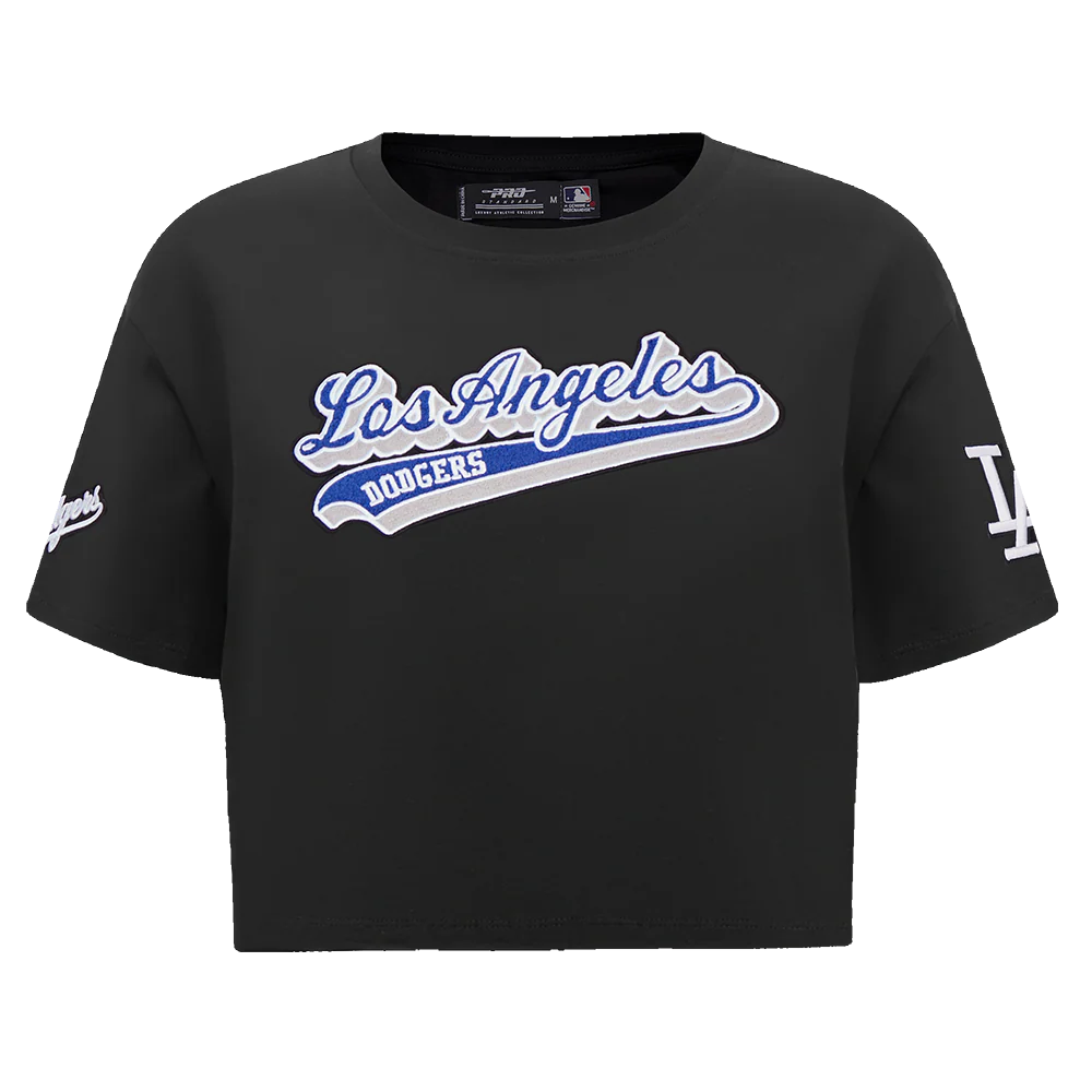MLB LOS ANGELES DODGERS SCRIPT TAIL WOMEN'S SINGLE JERSEY BOXY TOP (BLACK) - Image 8