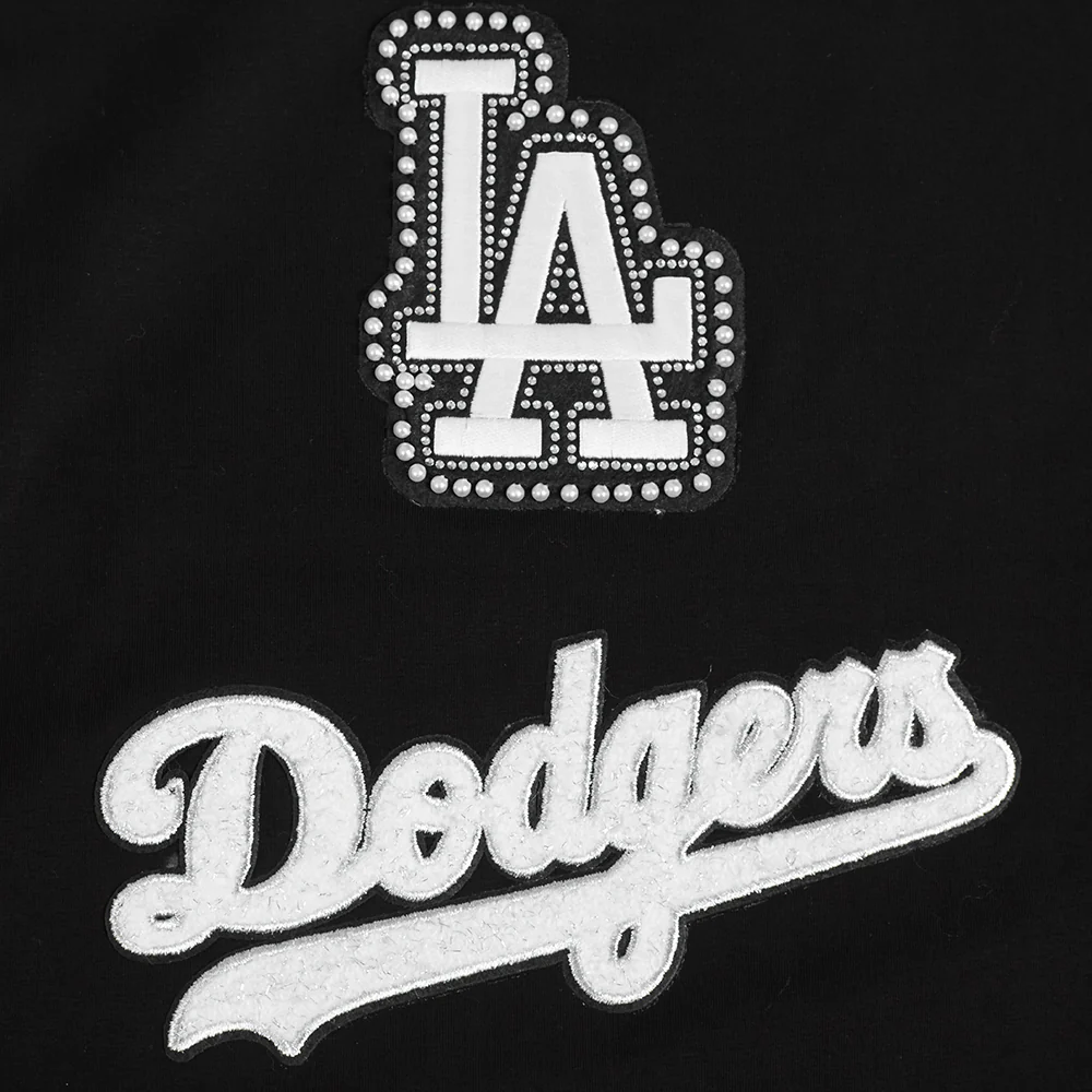 MLB LOS ANGELES DODGERS PEARLS WOMEN'S SINGLE JERSEY BOXY TOP (BLACK) - Image 5