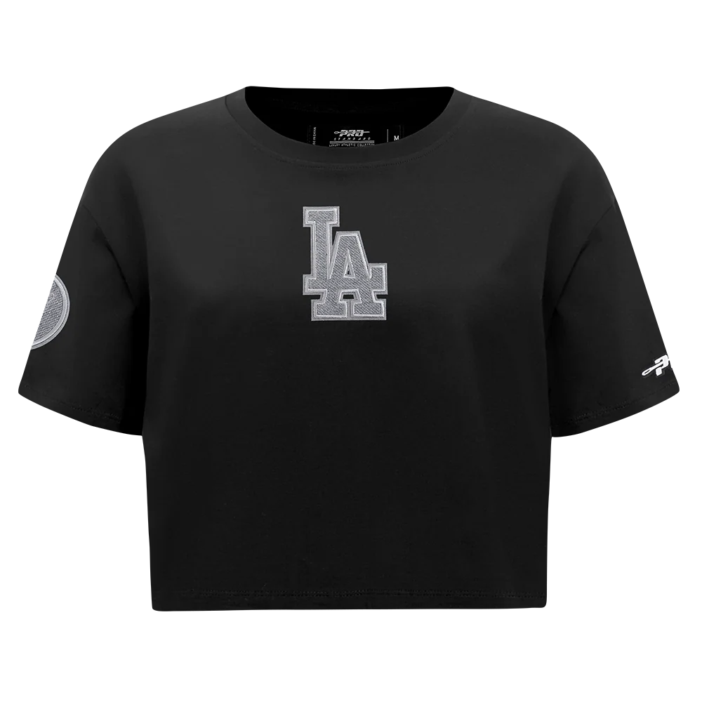 MLB LOS ANGELES DODGERS REVERSE FRENCH TERRY WOMEN'S SINGLE JERSEY BOXY TOP (BLACK) - Image 3
