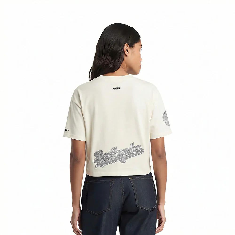 MLB LOS ANGELES DODGERS REVERSE FRENCH TERRY WOMEN'S SINGLE JERSEY BOXY TOP (EGGSHELL) - Image 2