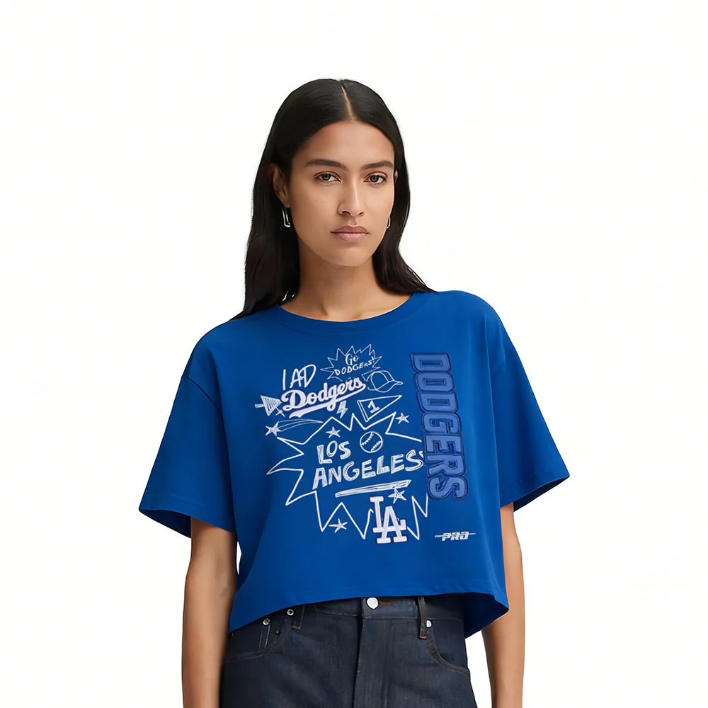 MLB LOS ANGELES DODGERS SKETCHBOOK WOMEN'S SINGLE JERSEY BOXY TEE (DODGER BLUE)