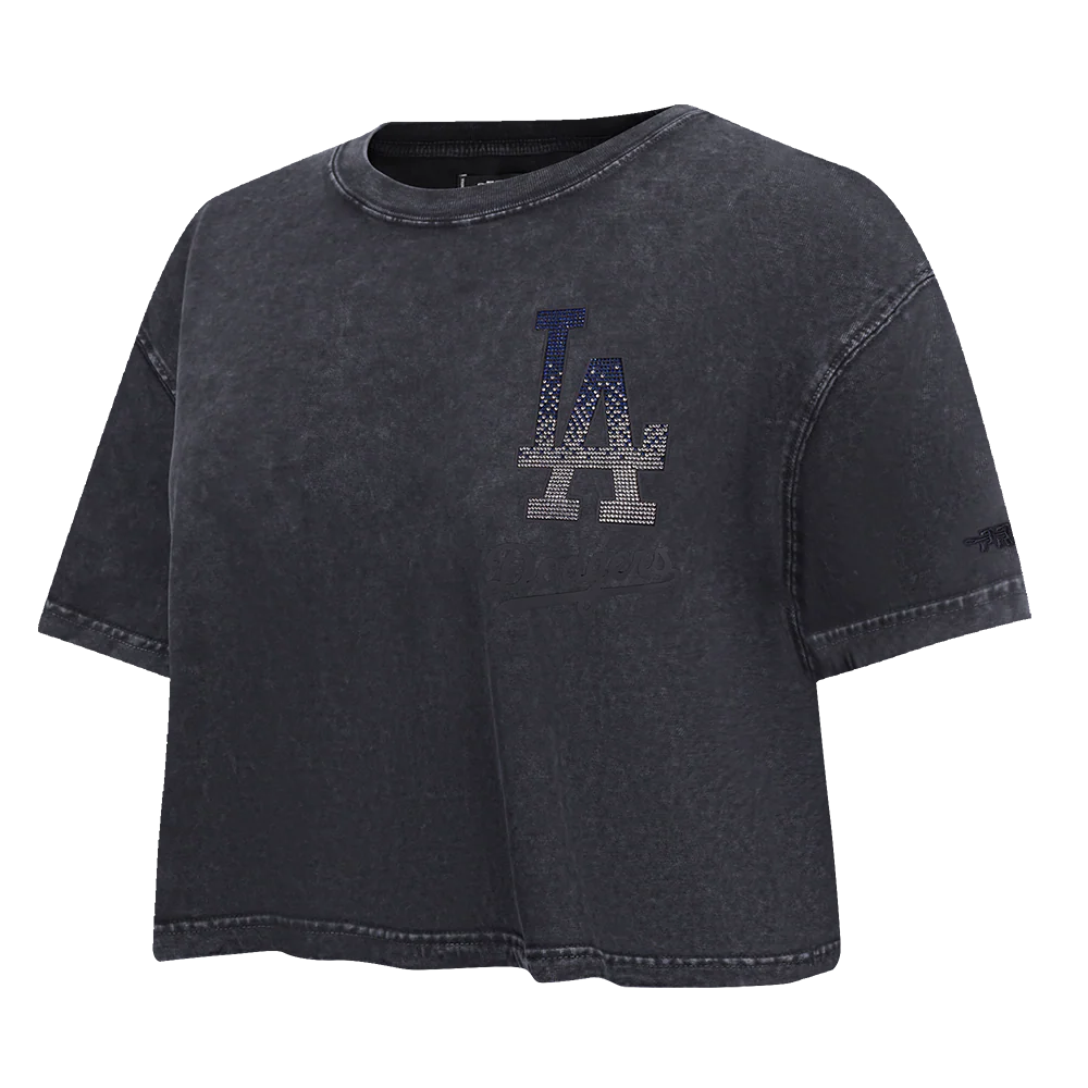 MLB LOS ANGELES DODGERS WASHED JEWELS WOMEN'S S/S BOXY TOP (WASHED BLACK) - Image 4