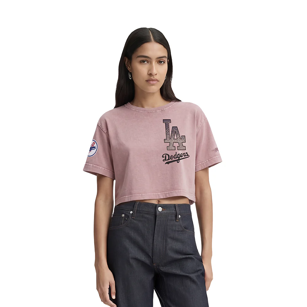 MLB LOS ANGELES DODGERS WASHED JEWELS WOMEN'S S/S BOXY TOP (WASHED MAUVE)
