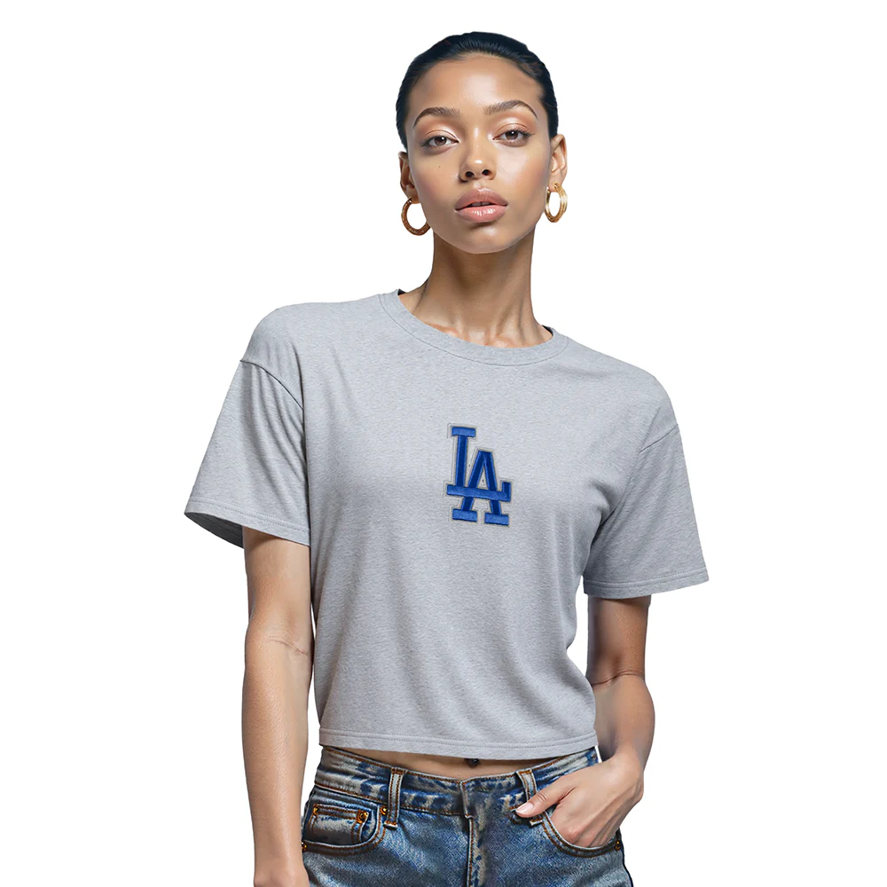 MLB LOS ANGELES DODGERS WINGSPAN WOMEN'S SJ BOXY TEE (DARK HEATHER GRAY) - Image 2