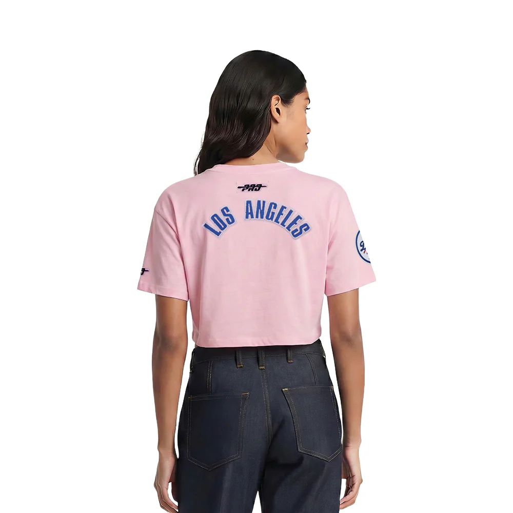 MLB LOS ANGELES DODGERS CLASSIC CHENILLE WOMEN'S SJ BOXY TOP (PINK) - Image 2