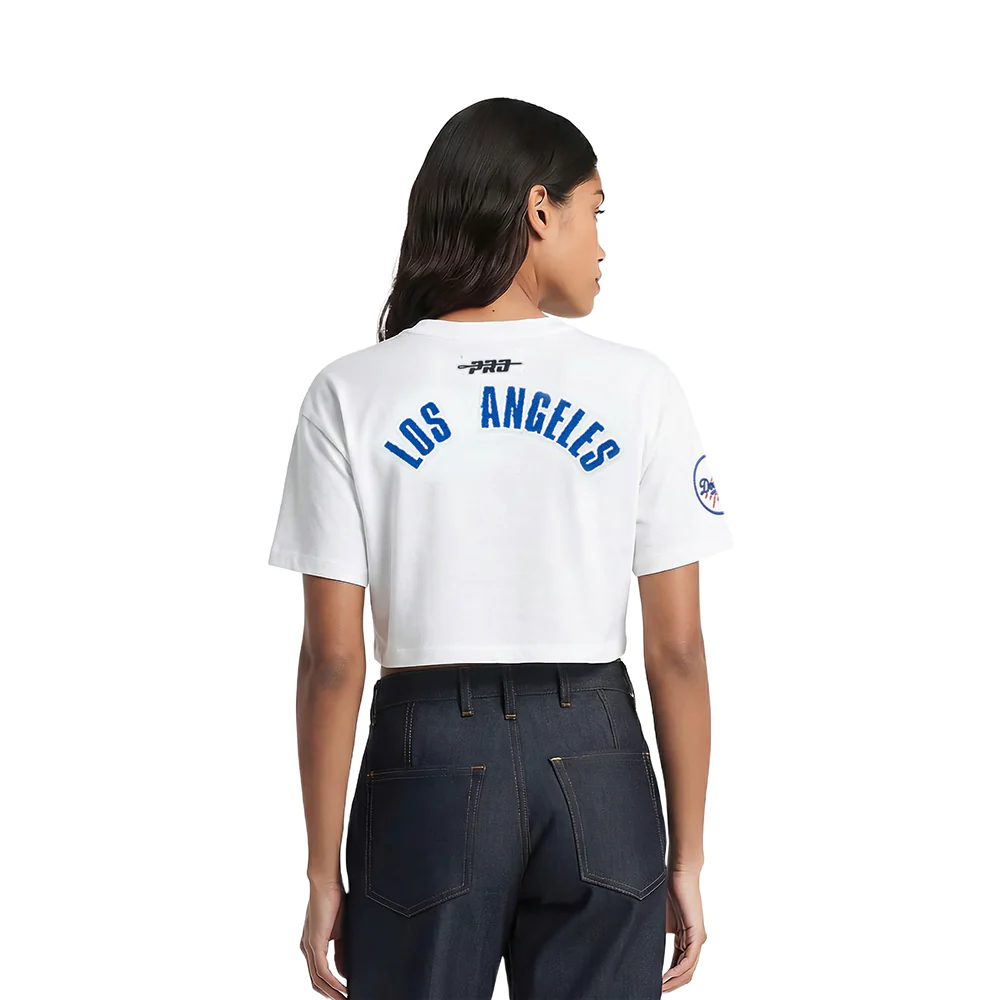MLB LOS ANGELES DODGERS CLASSIC CHENILLE WOMEN'S SJ BOXY TOP (WHITE) - Image 2