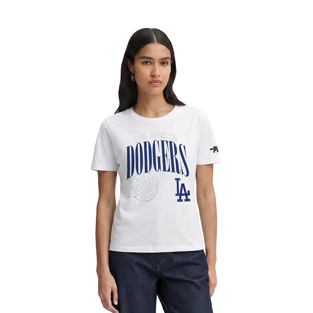 MLB LOS ANGELES DODGERS STAMPED WOMEN'S S/S SLIM TOP (WHITE)
