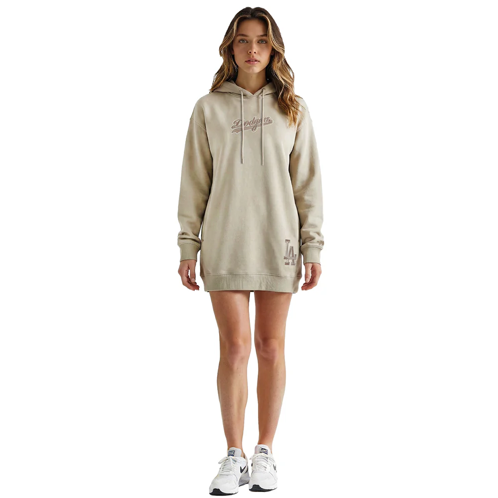 MLB LOS ANGELES DODGERS WINGSPAN WOMEN'S FLC HOODIE DRESS (TAUPE) - Image 2