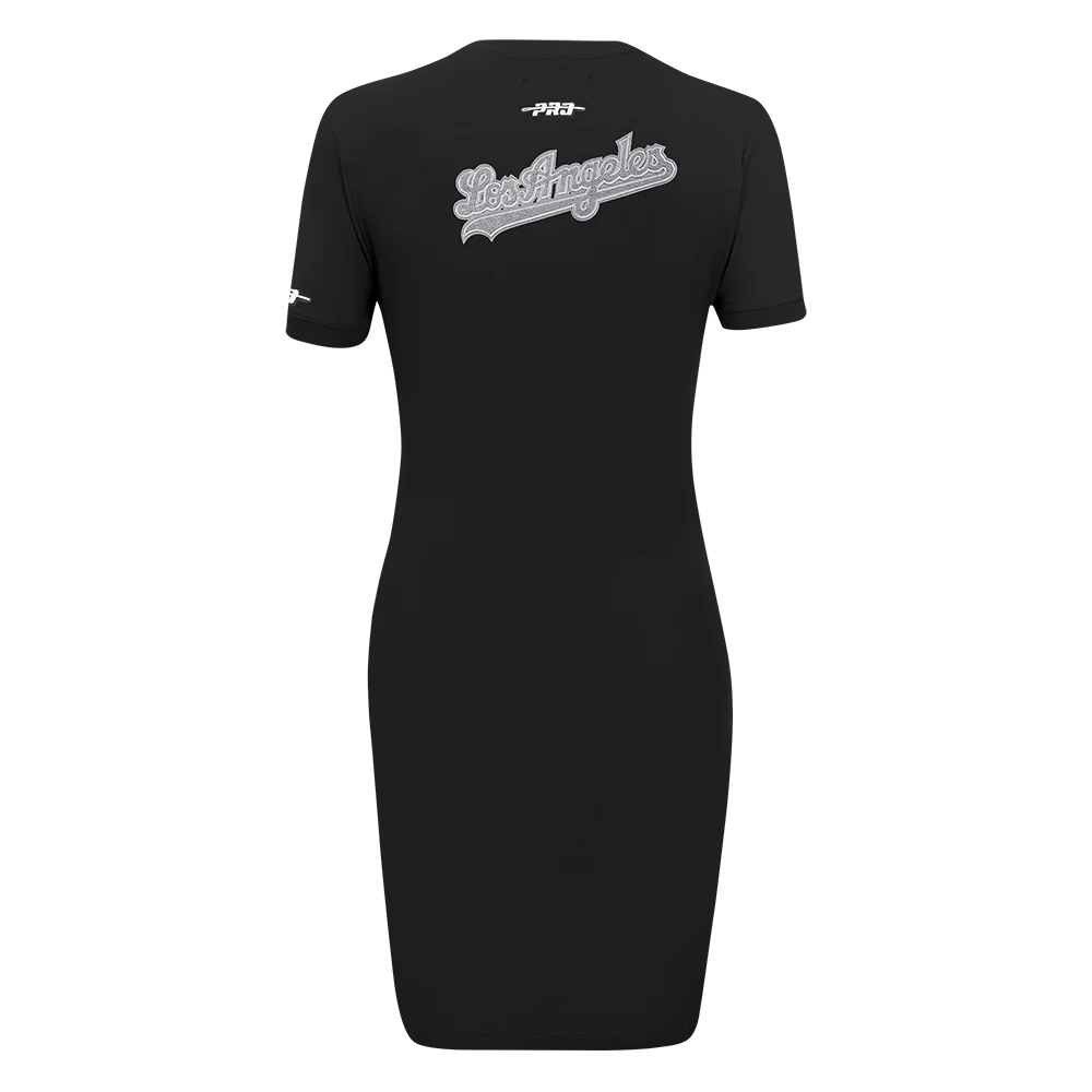 MLB LOS ANGELES DODGERS REVERSE FRENCH TERRY WOMEN'S BODYCON DRESS (BLACK) - Image 3