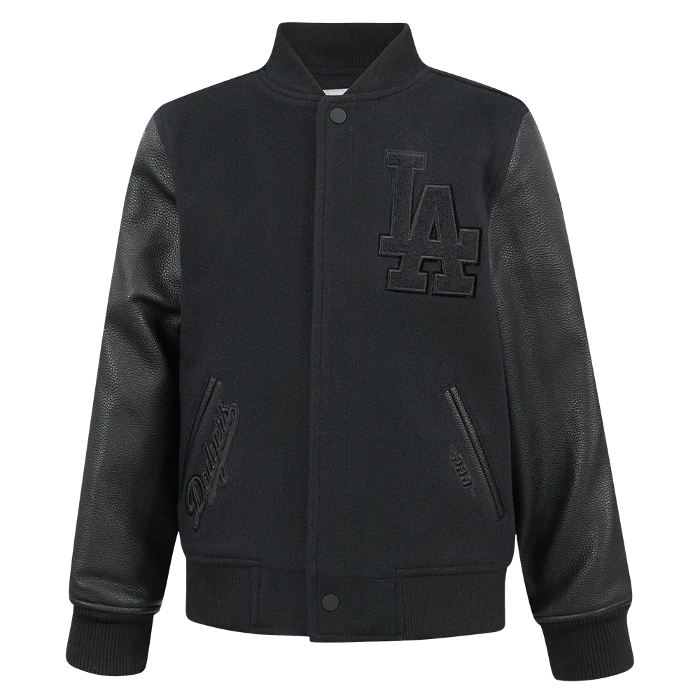 MLB LOS ANGELES DODGERS TRIPLE BLACK BIG BOYS WOOL VARSITY JACKET (JET BLACK)