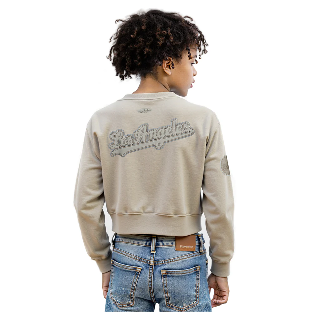 MLB LOS ANGELES DODGERS NEUTRAL BIG GIRL'S FLEECE CREWNECK (TAUPE) - Image 2
