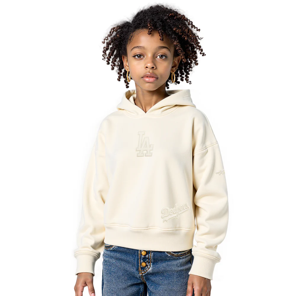 MLB LOS ANGELES DODGERS NEUTRAL BIG GIRL'S  FLEECE PO HOODIE (EGGSHELL)