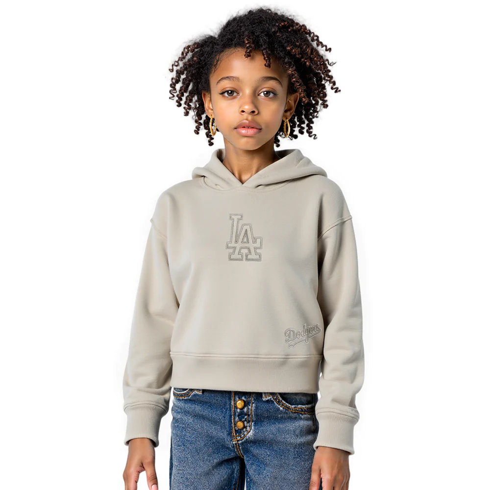 MLB LOS ANGELES DODGERS NEUTRAL BIG GIRL'S FLEECE PO HOODIE (TAUPE)