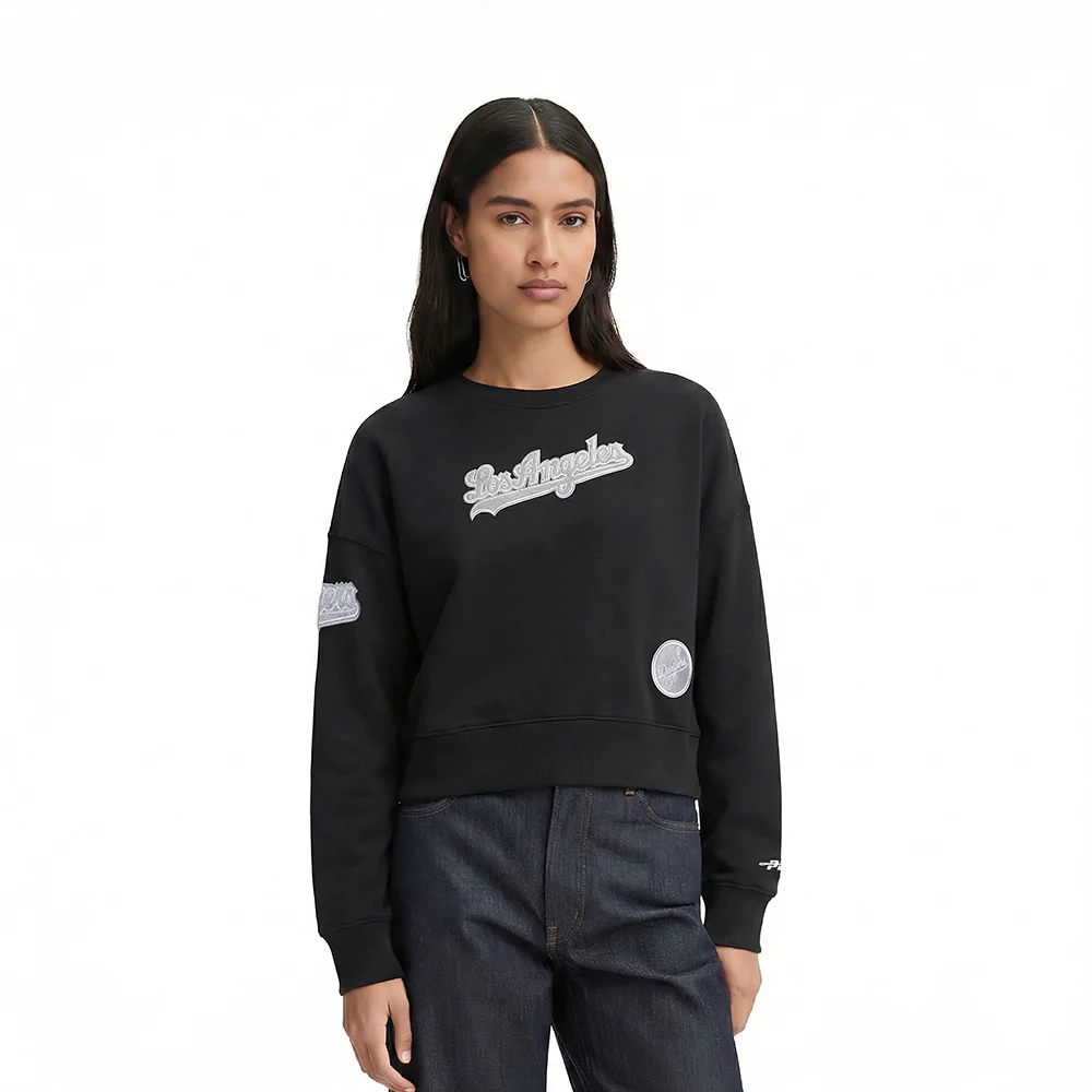 MLB LOS ANGELES DODGERS REVERSE FRENCH TERRY WOMEN'S FLEECE CREWNECK (BLACK)