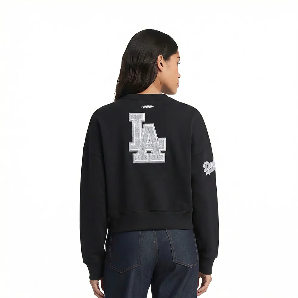 MLB LOS ANGELES DODGERS REVERSE FRENCH TERRY WOMEN'S FLEECE CREWNECK (BLACK) - Image 2