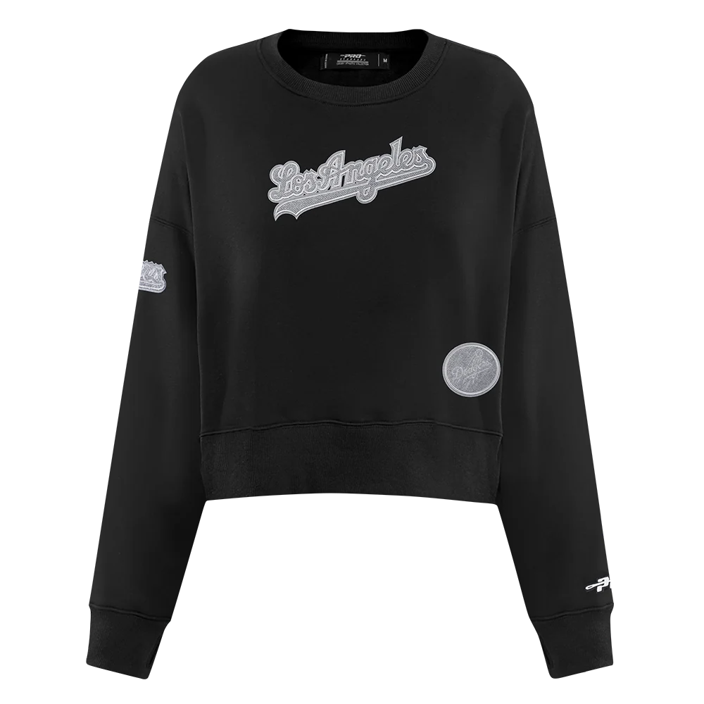 MLB LOS ANGELES DODGERS REVERSE FRENCH TERRY WOMEN'S FLEECE CREWNECK (BLACK) - Image 3