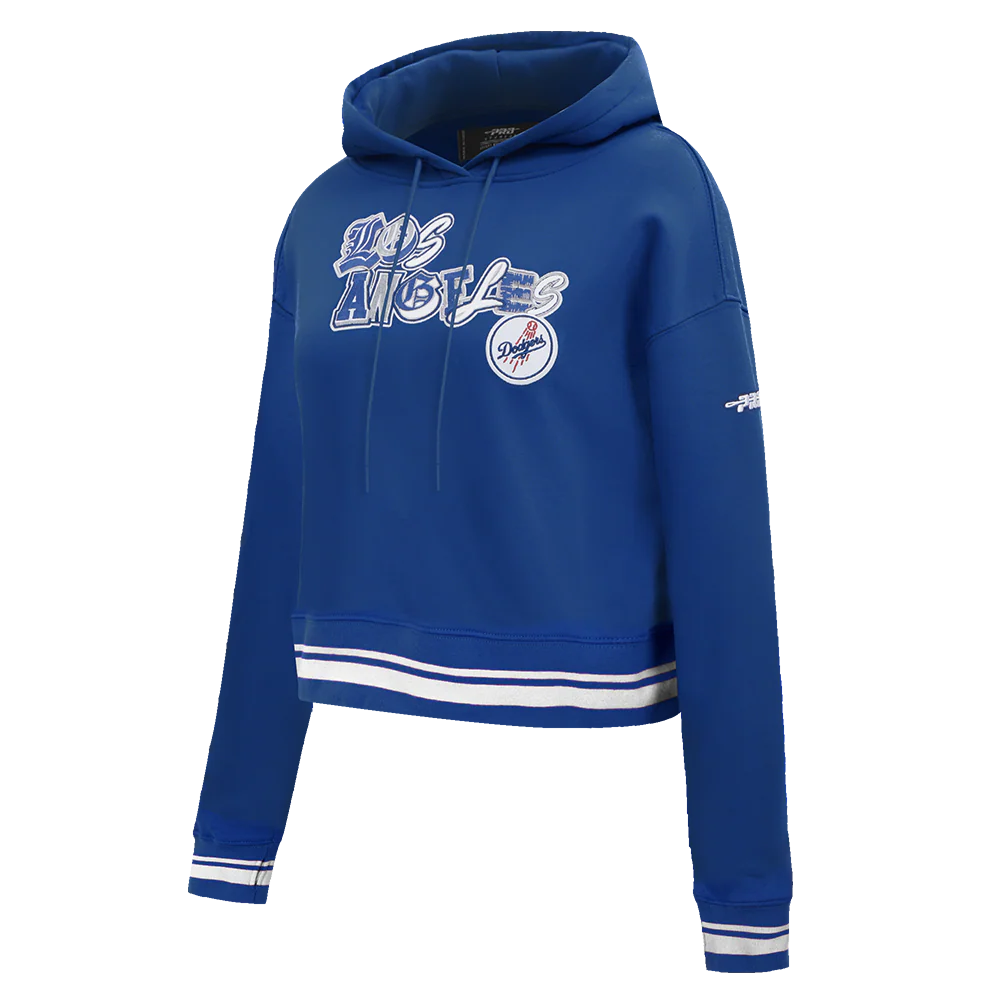 MLB LOS ANGELES DODGERS CITY RANSOM WOMEN'S RIB FLEECE CROPPED PULLOVER HOODIE (DODGER BLUE) - Image 2