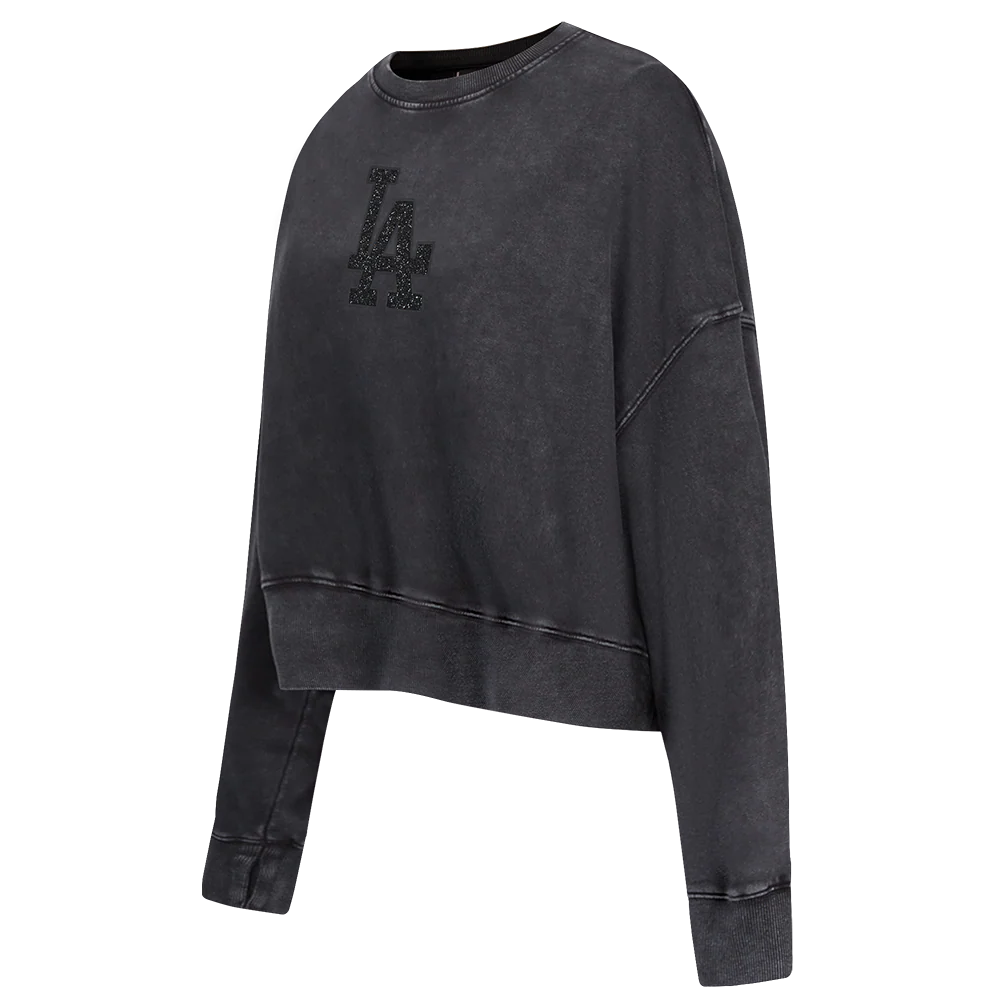 MLB LOS ANGELES DODGERS WASHED CRYSTALLINE WOMEN'S ENZYME WASH FT CREW (WASHED BLACK) - Image 2
