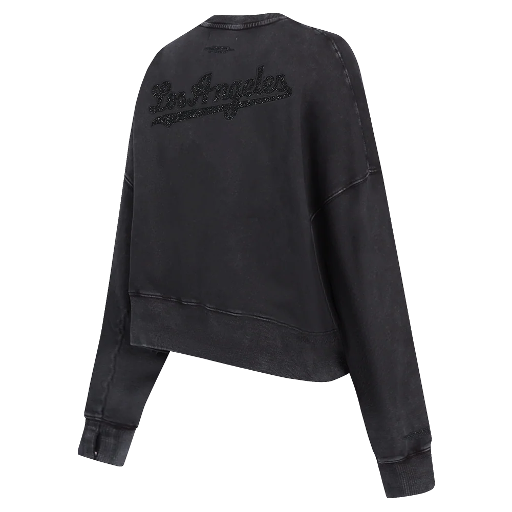 MLB LOS ANGELES DODGERS WASHED CRYSTALLINE WOMEN'S ENZYME WASH FT CREW (WASHED BLACK) - Image 4