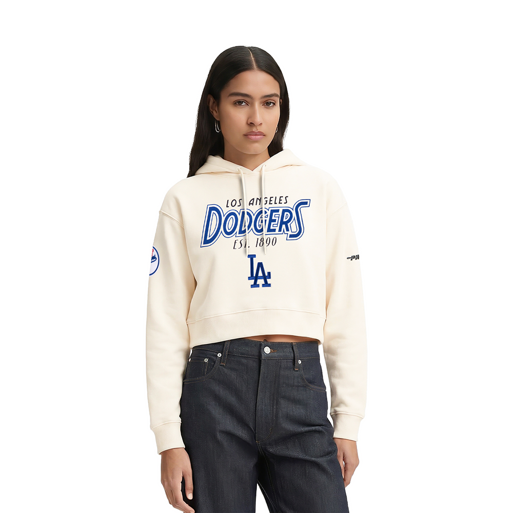 MLB LOS ANGELES DODGERS PARADISE WOMEN'S CROPPED PULLOVER HOODIE (EGGSHELL)