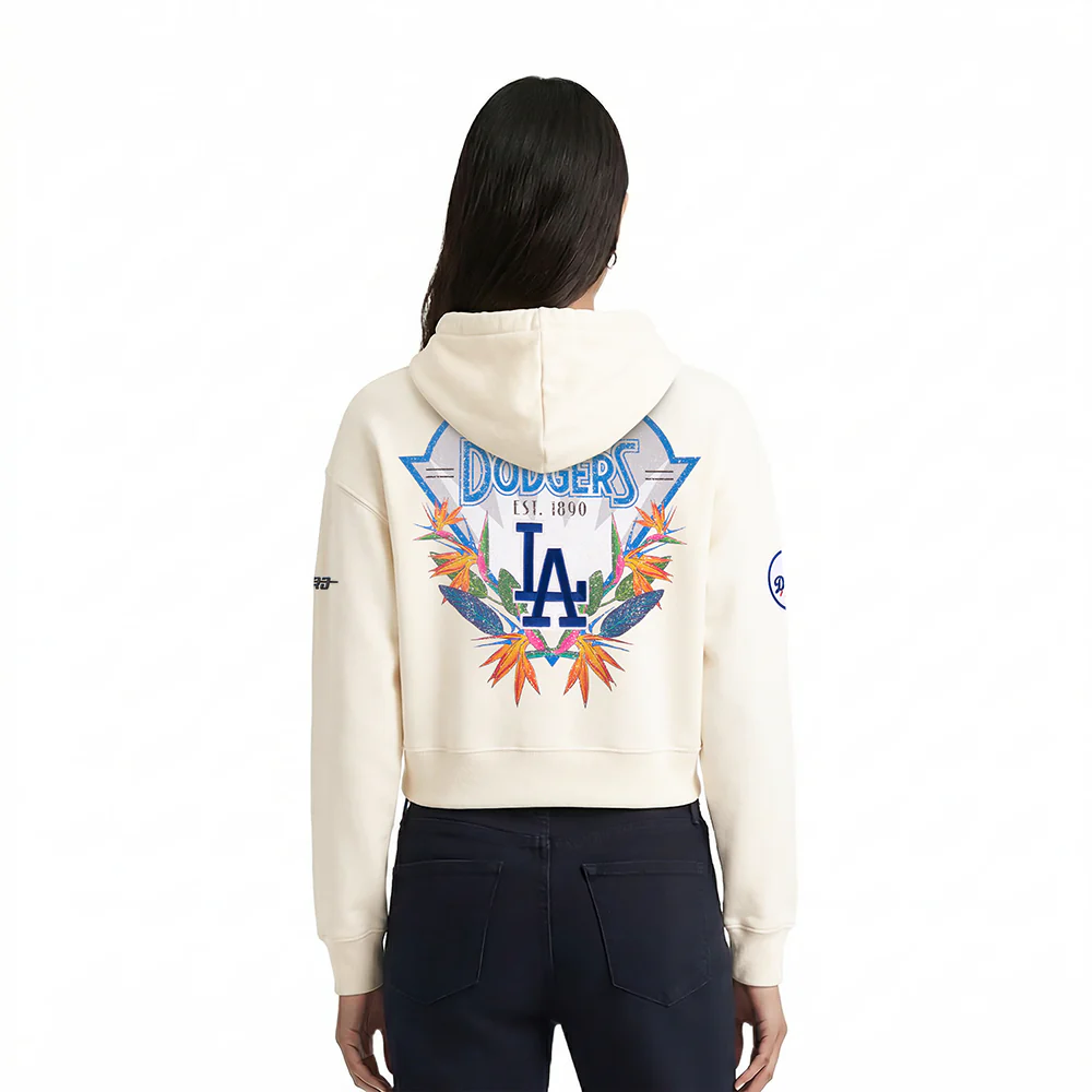 MLB LOS ANGELES DODGERS PARADISE WOMEN'S CROPPED PULLOVER HOODIE (EGGSHELL) - Image 2