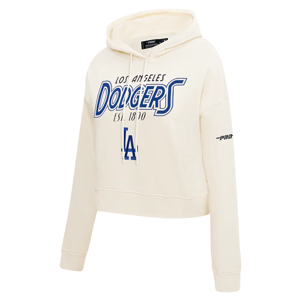 MLB LOS ANGELES DODGERS PARADISE WOMEN'S CROPPED PULLOVER HOODIE (EGGSHELL) - Image 3