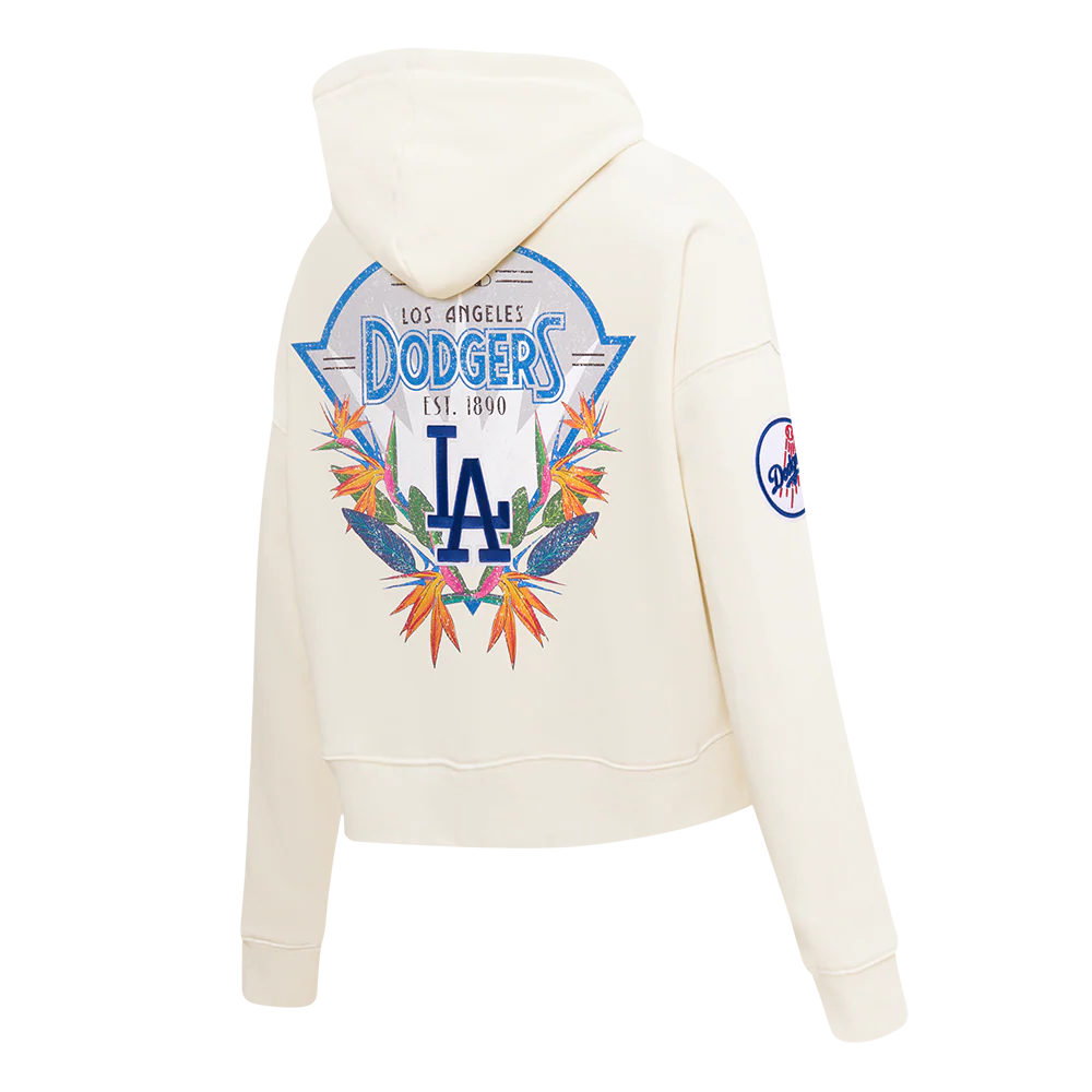 MLB LOS ANGELES DODGERS PARADISE WOMEN'S CROPPED PULLOVER HOODIE (EGGSHELL) - Image 4