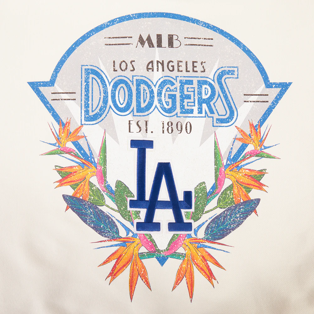 MLB LOS ANGELES DODGERS PARADISE WOMEN'S CROPPED PULLOVER HOODIE (EGGSHELL) - Image 7