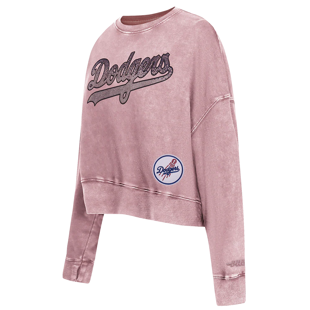 MLB LOS ANGELES DODGERS WASHED JEWELS WOMEN'S CREWNECK (WASHED MAUVE) - Image 3