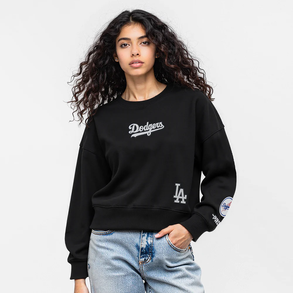 MLB LOS ANGELES DODGERS WINGSPAN WOMEN'S FLC CREWNECK (BLACK) - Image 2