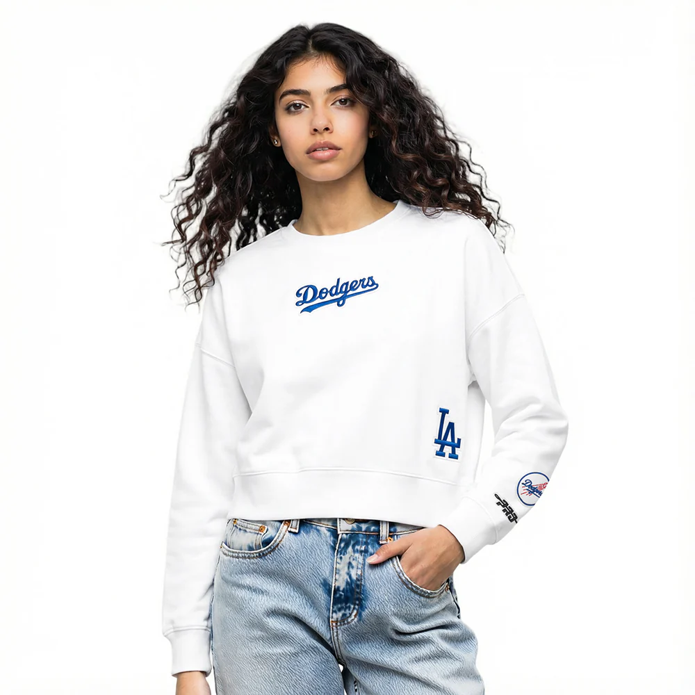 MLB LOS ANGELES DODGERS WINGSPAN WOMEN'S FLC CREWNECK (WHITE) - Image 2